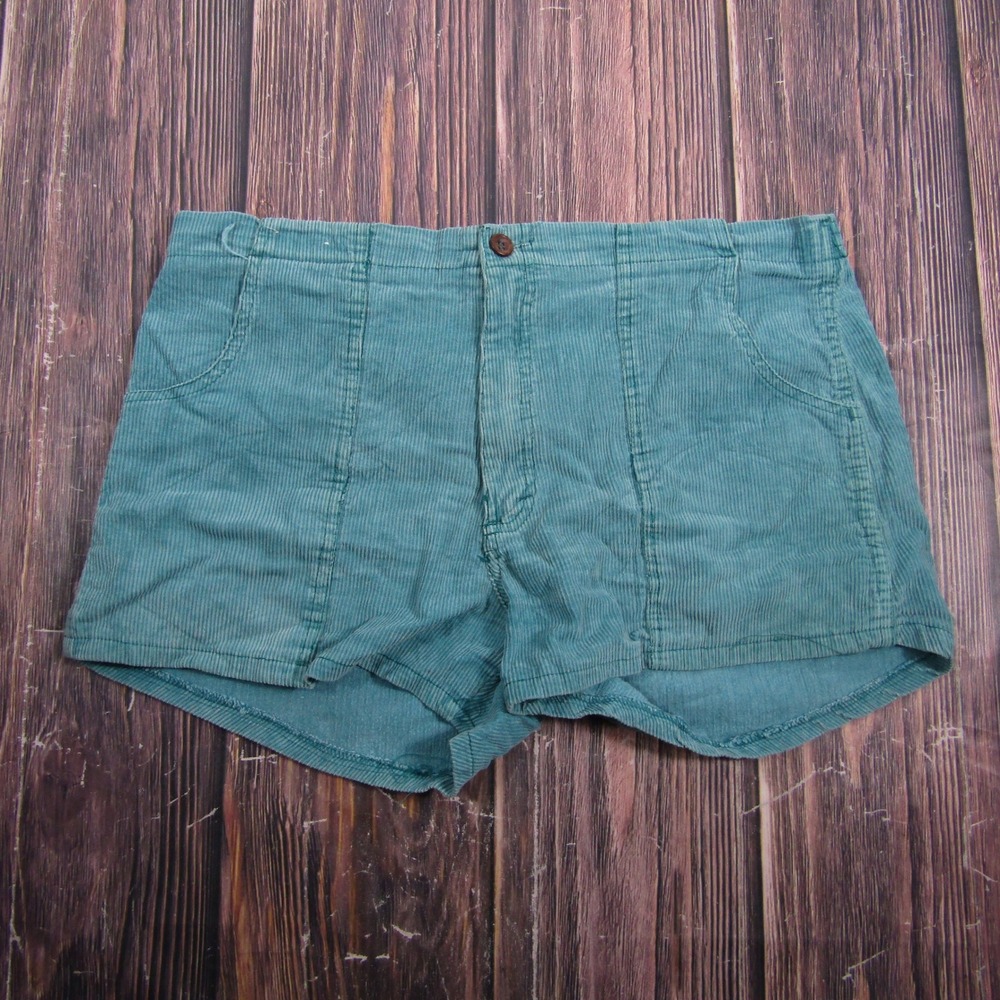 Weeds Corduroy Shorts Mens 36 Teal Blue Green Vintage 80s Surf Beach Summer